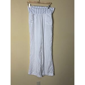 Lululemon White Wide Leg Flowy Lounge Pants‎ Striped Waist Comfy Casual